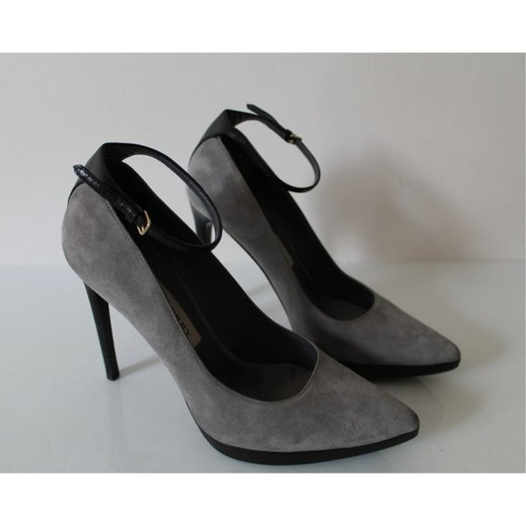 Burberry Ankle Strap Pointed Toe Suede Pumps Storm Grey Size 37 - Picture 3 of 9